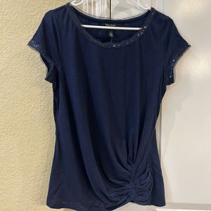 White House Black Market Navy Short Sleeve Tee with Sequins Size S